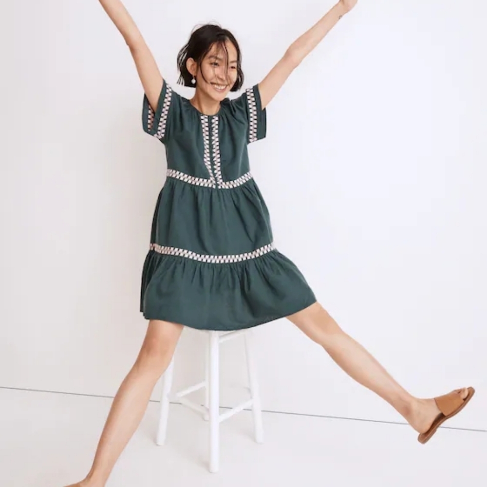 Madewell Embroidered Linen-Blend Flutter-Sleeve Mini Dress